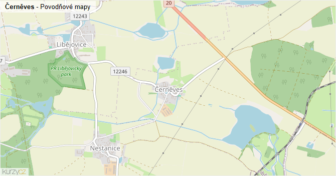 Černěves - záplavové mapy stoleté vody