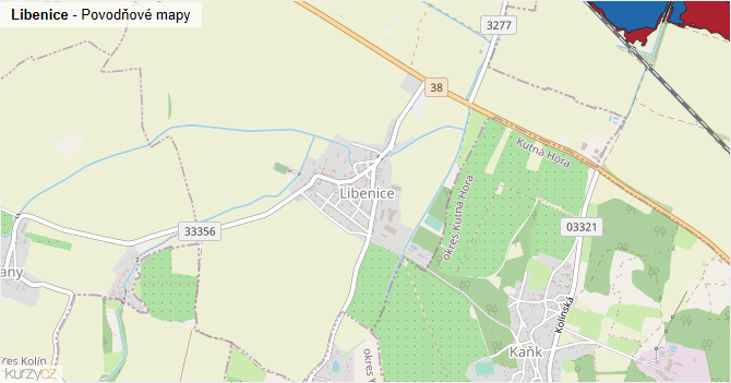Libenice - záplavové mapy stoleté vody