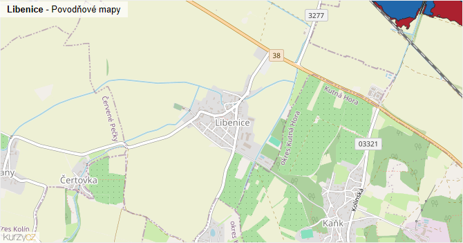 Libenice - záplavové mapy stoleté vody