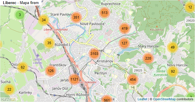 Liberec - mapa firem