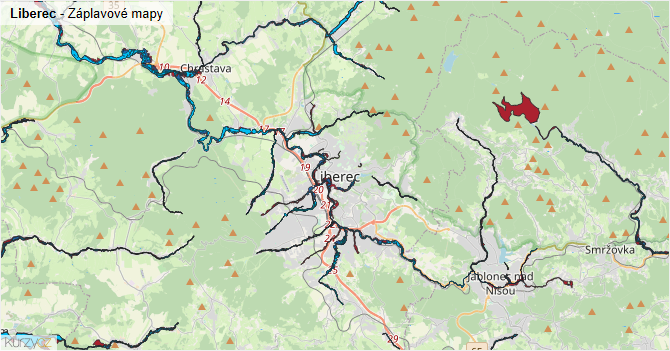 Liberec - záplavové mapy stoleté vody