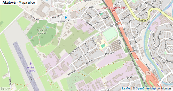 Akátová - mapa ulice