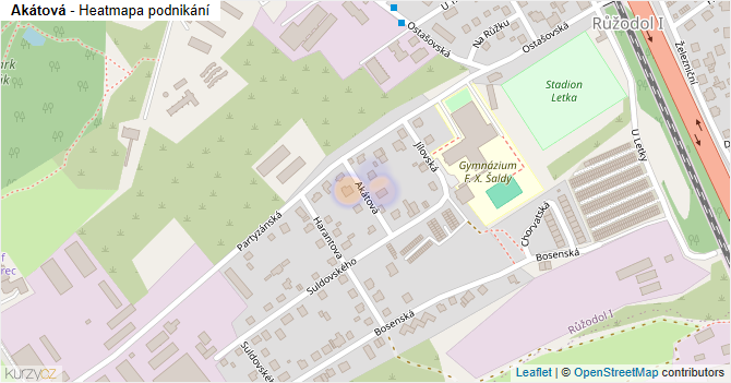 Akátová - mapa podnikání