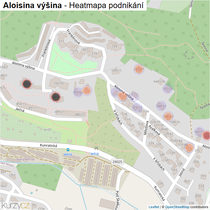 Mapa Aloisina výšina - Firmy v ulici.