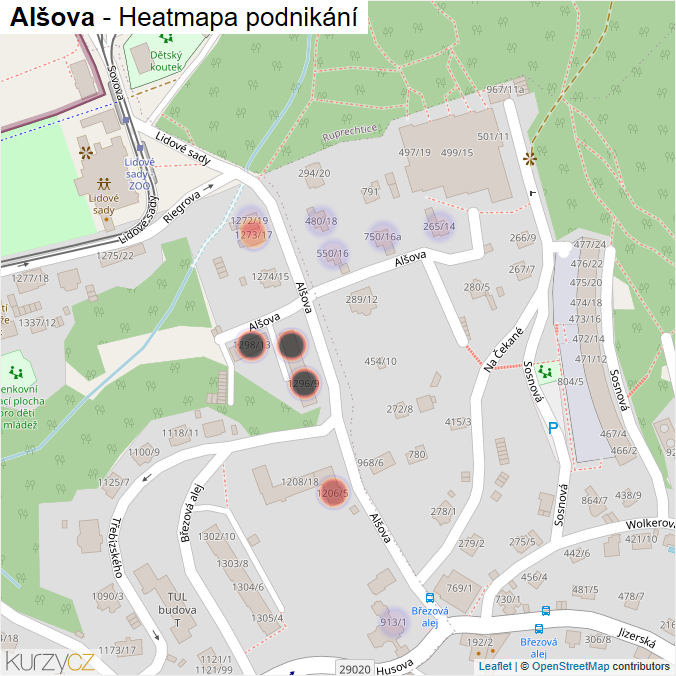 Mapa Alšova - Firmy v ulici.