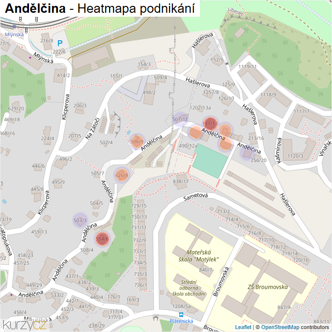 Mapa Andělčina - Firmy v ulici.