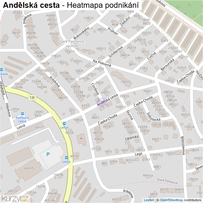 Mapa Andělská cesta - Firmy v ulici.
