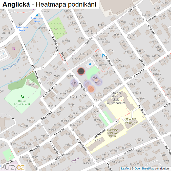Mapa Anglická - Firmy v ulici.