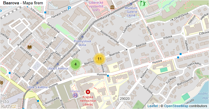 Baarova - mapa firem