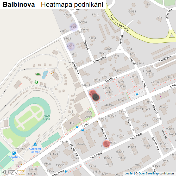 Mapa Balbínova - Firmy v ulici.