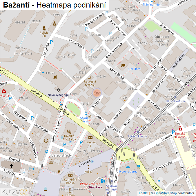 Mapa Bažantí - Firmy v ulici.
