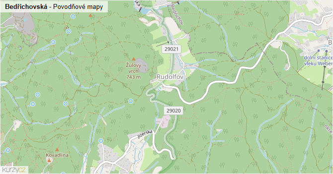 Bedřichovská - záplavové mapy stoleté vody