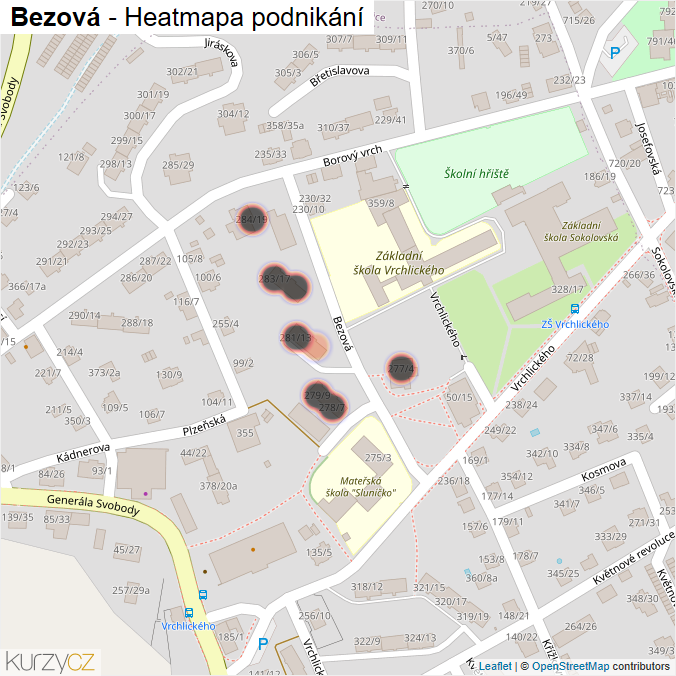 Mapa Bezová - Firmy v ulici.