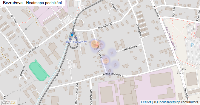 Bezručova - mapa podnikání