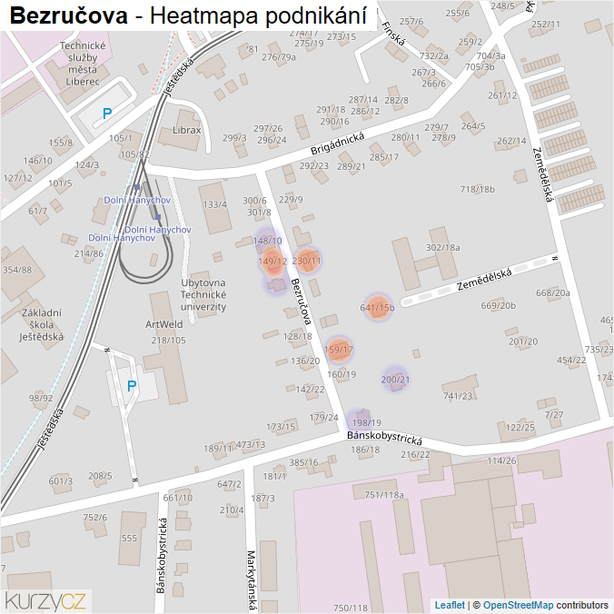 Mapa Bezručova - Firmy v ulici.