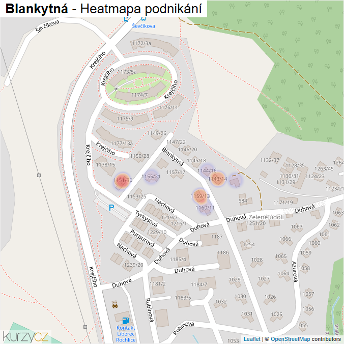 Mapa Blankytná - Firmy v ulici.