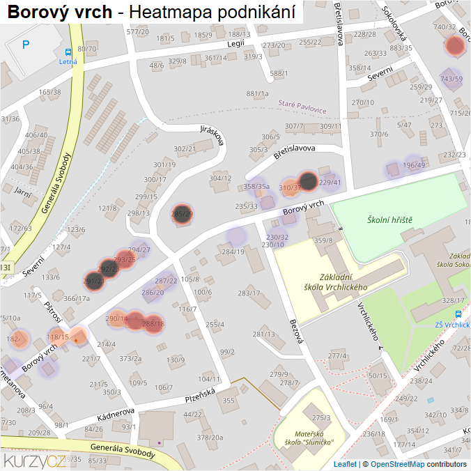 Mapa Borový vrch - Firmy v ulici.