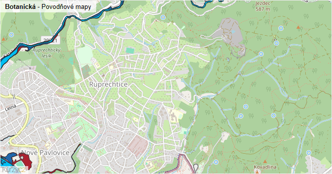 Botanická - záplavové mapy stoleté vody