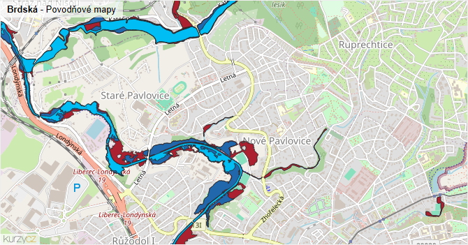Brdská - záplavové mapy stoleté vody