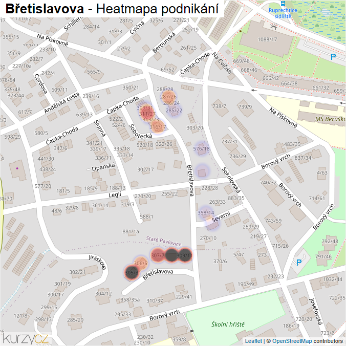 Mapa Břetislavova - Firmy v ulici.