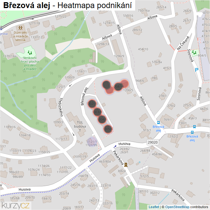Mapa Březová alej - Firmy v ulici.
