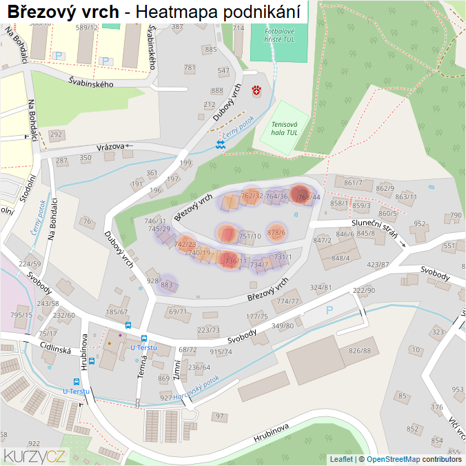 Mapa Březový vrch - Firmy v ulici.