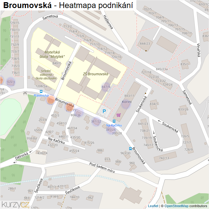 Mapa Broumovská - Firmy v ulici.