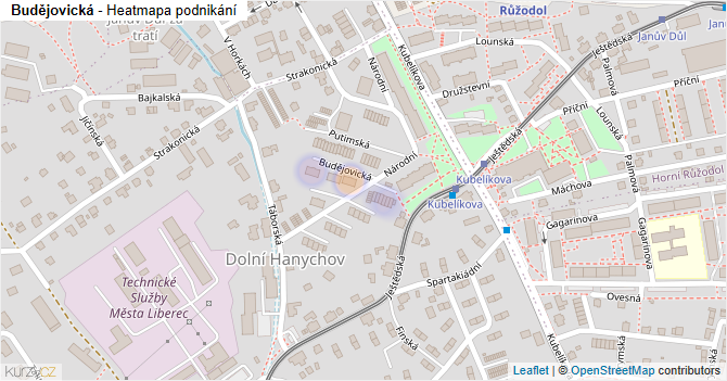 Budějovická - mapa podnikání