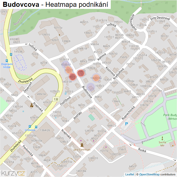 Mapa Budovcova - Firmy v ulici.