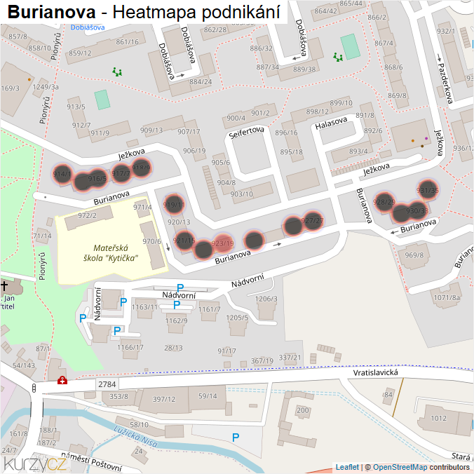 Mapa Burianova - Firmy v ulici.