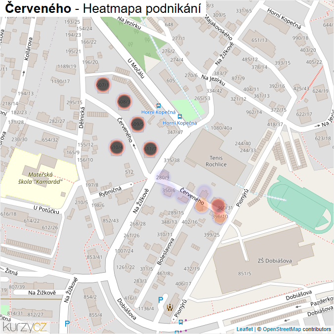 Mapa Červeného - Firmy v ulici.