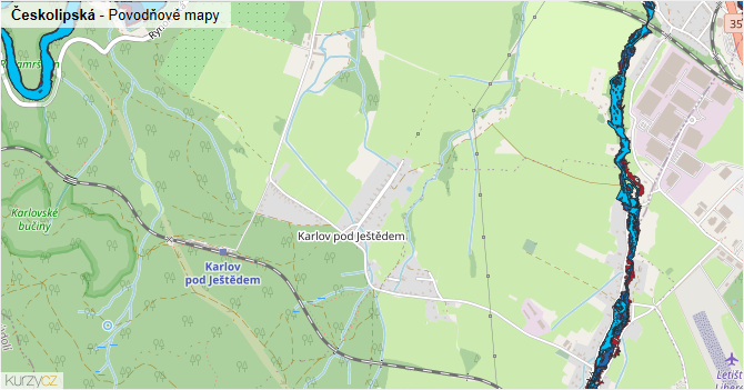Českolipská - záplavové mapy stoleté vody