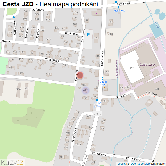 Mapa Cesta JZD - Firmy v ulici.
