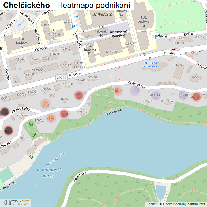 Mapa Chelčického - Firmy v ulici.
