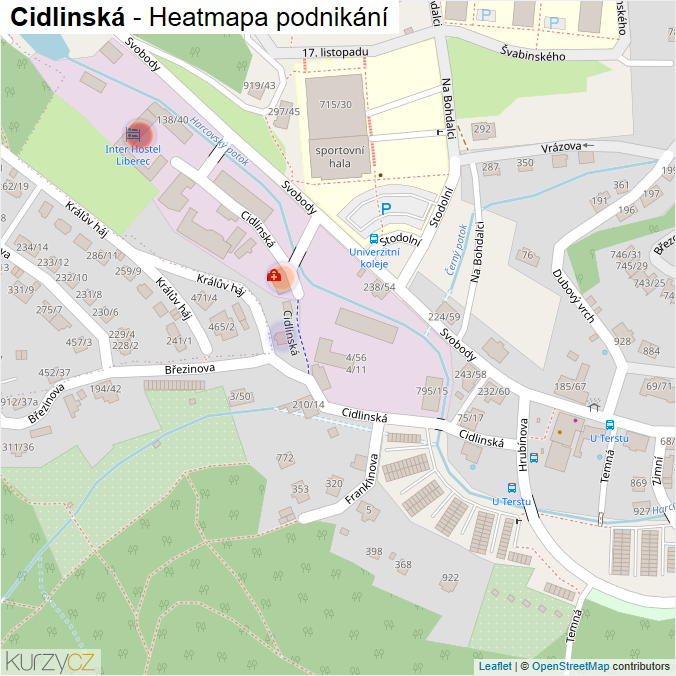 Mapa Cidlinská - Firmy v ulici.