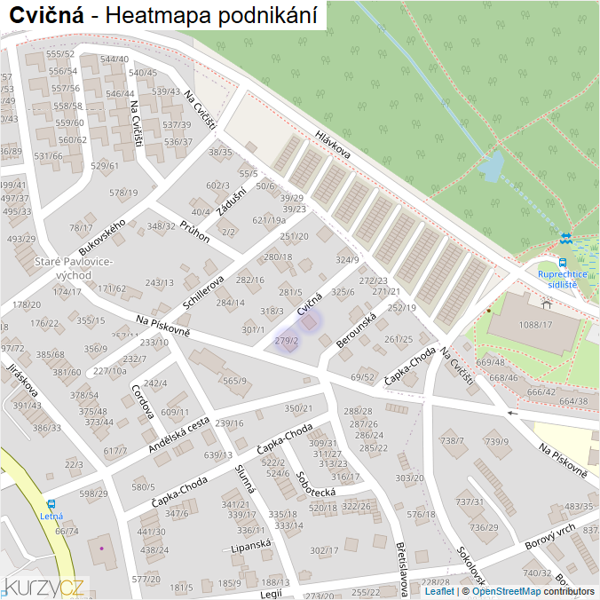 Mapa Cvičná - Firmy v ulici.