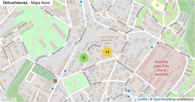 Dělostřelecká - mapa firem