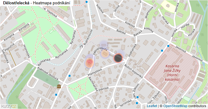 Dělostřelecká - mapa podnikání