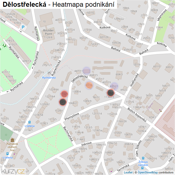 Mapa Dělostřelecká - Firmy v ulici.