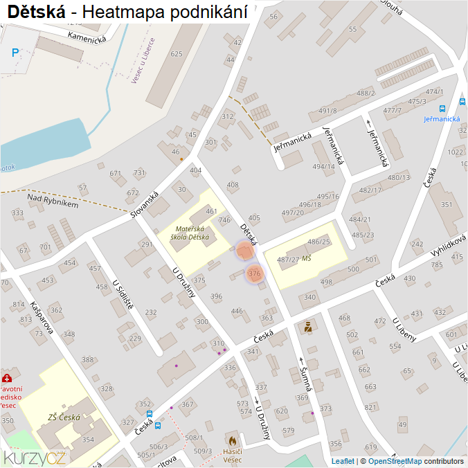 Mapa Dětská - Firmy v ulici.