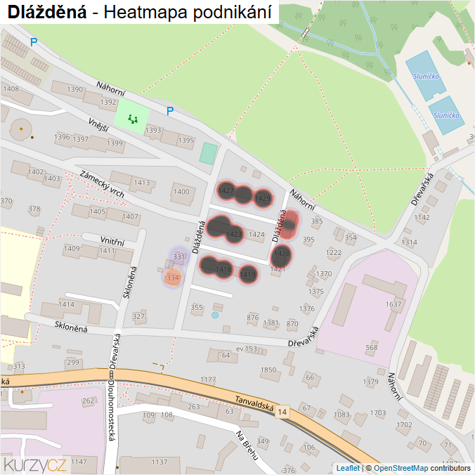 Mapa Dlážděná - Firmy v ulici.