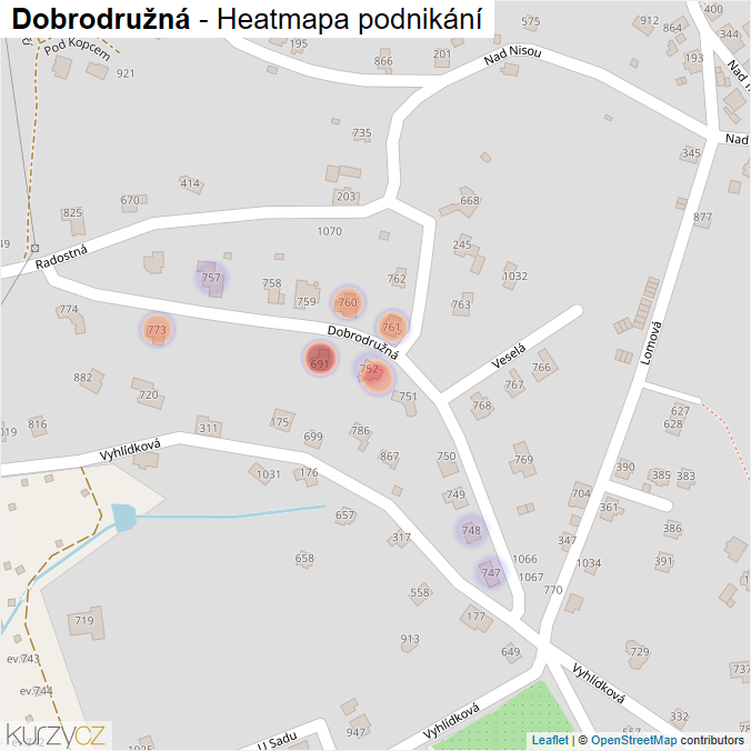 Mapa Dobrodružná - Firmy v ulici.
