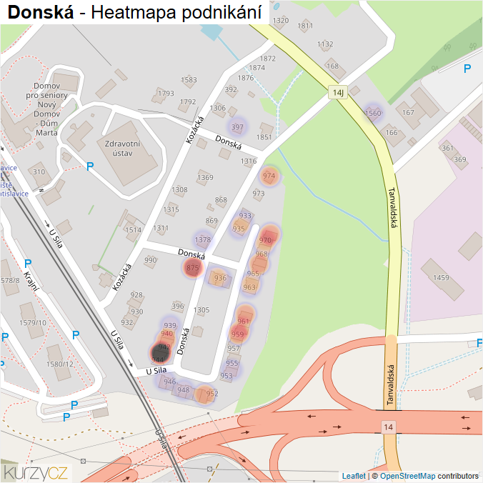 Mapa Donská - Firmy v ulici.