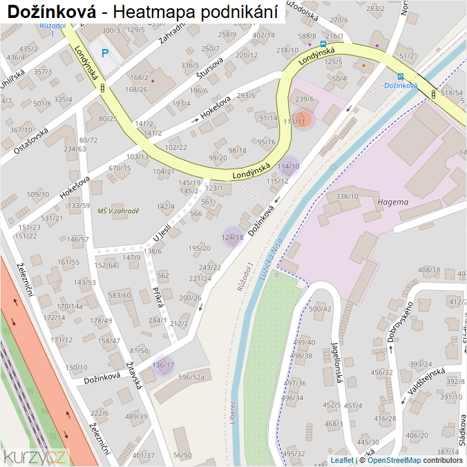 Mapa Dožínková - Firmy v ulici.