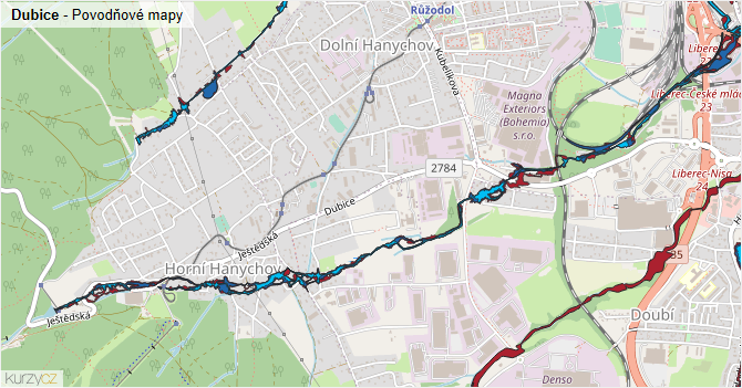 Dubice - záplavové mapy stoleté vody