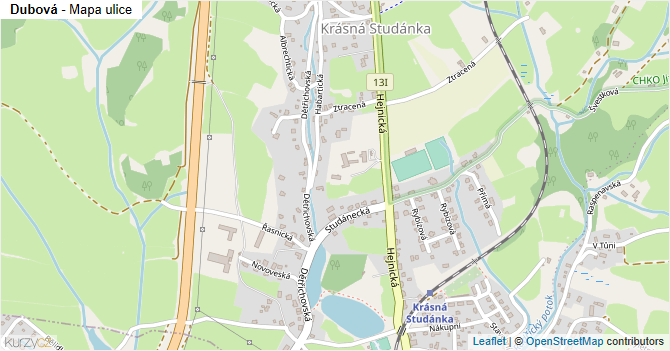 Dubová - mapa ulice