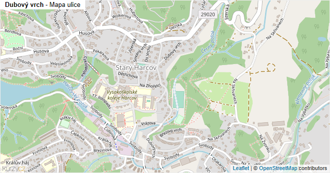 Dubový vrch - mapa ulice