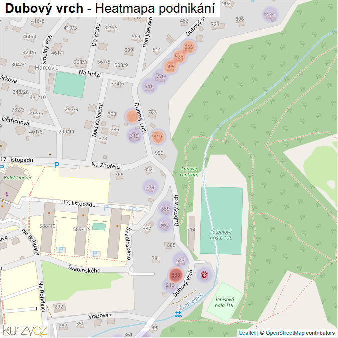 Mapa Dubový vrch - Firmy v ulici.