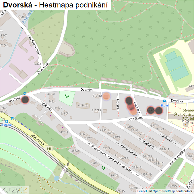 Mapa Dvorská - Firmy v ulici.