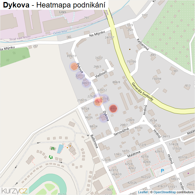 Mapa Dykova - Firmy v ulici.